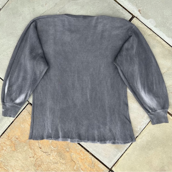 SOLD - Vintage 80s Overdyed Upcycled Grey Black Waffle Knit Thermal Made in USA - Picture 2 of 8
